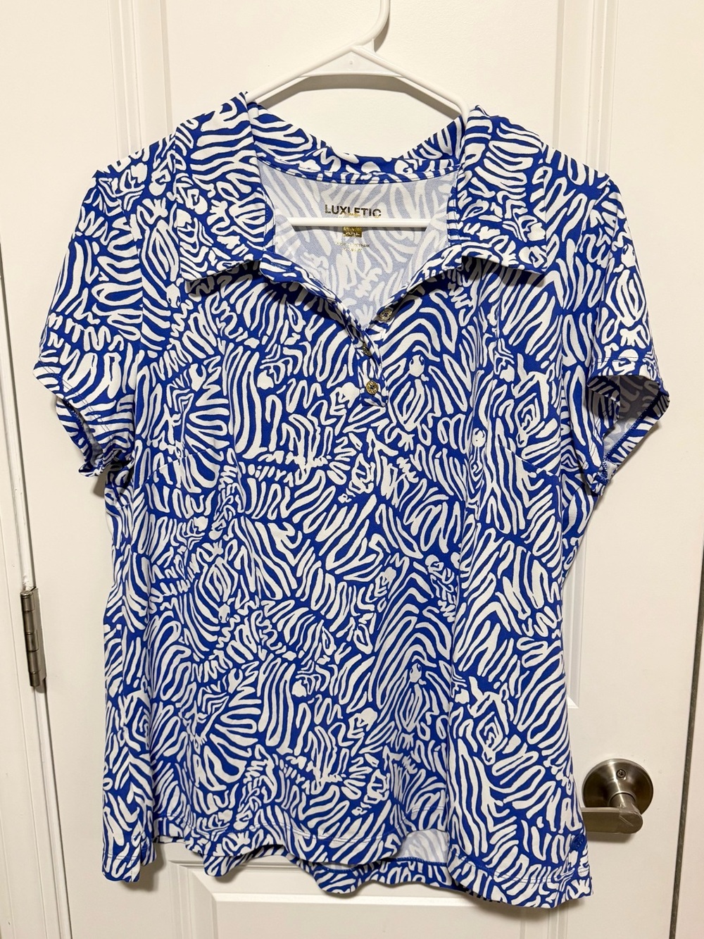 Lilly Pulitzer Frida Scallop Polo UPF 50+ Martinique Blue Zee Bebe XXL